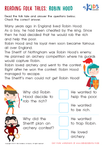 Robin Hood Folktale Worksheet: Downloadable PDF for Children